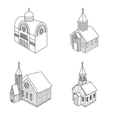 Mimari ve bina simgesiya yalıtılmış nesne. Stok lar için mimari ve din adamları vektör simgesi kümesi.