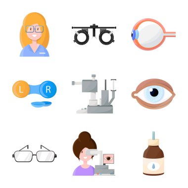 İzole ve klinik sembolü izole nesne. Web için vizyon ve oftalmoloji stok sembolü koleksiyonu.