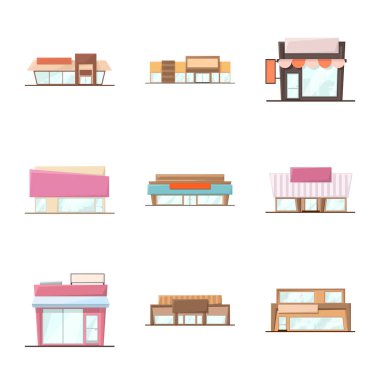 Bina ve süpermarket işareti vektör tasarımı. Web için bina ve piyasa stok sembolü seti.