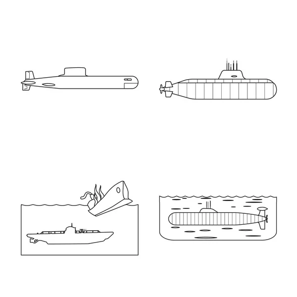 ボートおよび海軍のシンボルの孤立したオブジェクト。ボートと深い株式ベクトル図のセット. — ストックベクタ