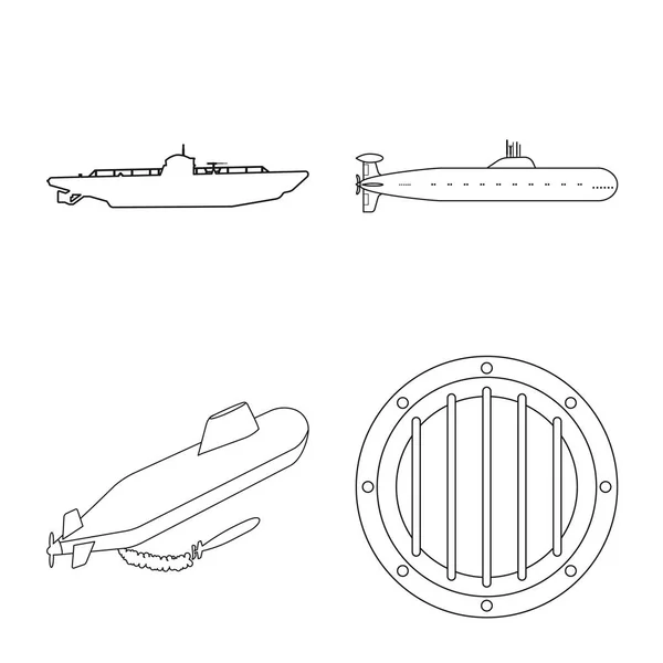 Diseño vectorial de barco y símbolo de la marina. Colección de ilustración vectorial barco y profundo stock . — Vector de stock