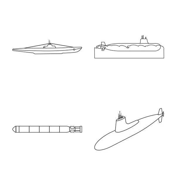 Ilustração vetorial de barco e ícone da marinha. Conjunto de barco e ícone de vetor profundo para estoque . — Vetor de Stock