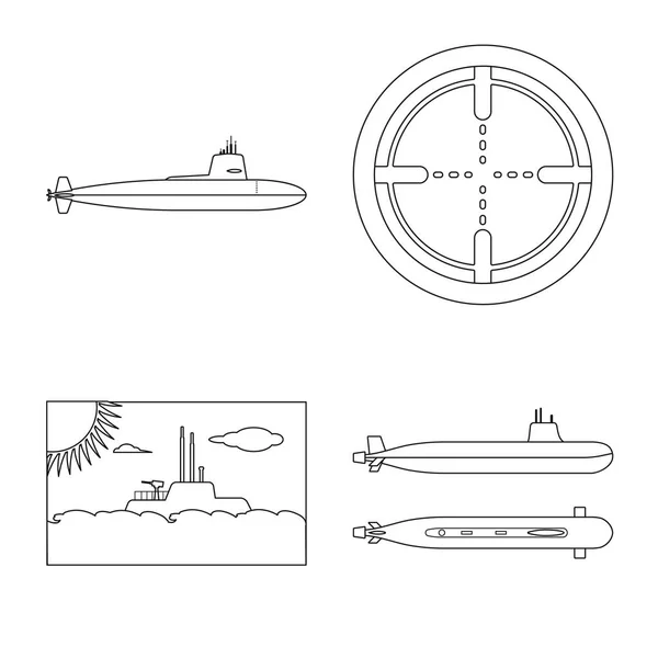 Vektor-Illustration von Boot und Marine-Symbol. Sammlung von Boot und tiefen Vektor-Symbol für Lager. — Stockvektor