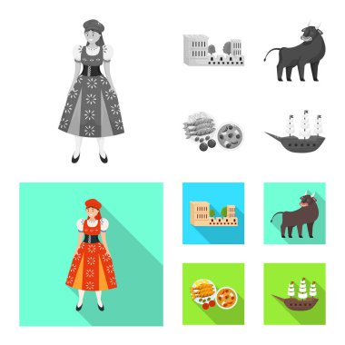 Vektör tasarımı ve tarihi logo. Web için set ve ülke stok sembolü.