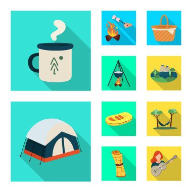 Trekking ve yaban hayatı işareti izole nesne. Web için trekking ve eğlence stok sembolü koleksiyonu.