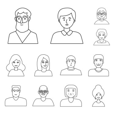 Kişinin yalıtılmış nesnesi ve portre logosu. Stok lar için kişi ve ofis vektör simgesi kümesi.