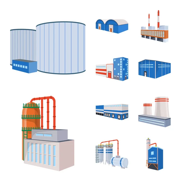 Design vettoriale dell'icona della fabbrica e dell'industria. Set di icone vettoriali industriali e di fabbrica per magazzino . — Vettoriale Stock