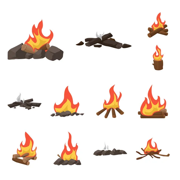 Ilustración vectorial del icono de llama y fuego. Colección de la llama y el icono de vector de campamento para la acción . — Vector de stock