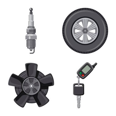 Auto illüstrasyon vektör ve işareti bölüm. Hisse senedi için oto, araba vektör simge kümesi.