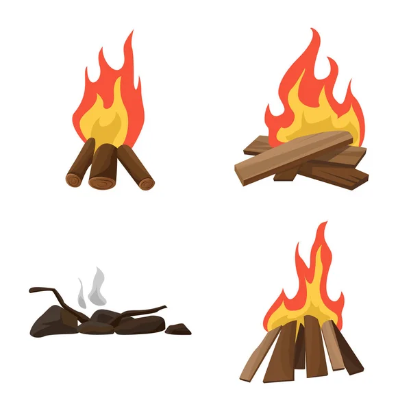 Objeto aislado de llama y logotipo de fuego. Conjunto de llama e icono de vector de campamento para stock . — Vector de stock