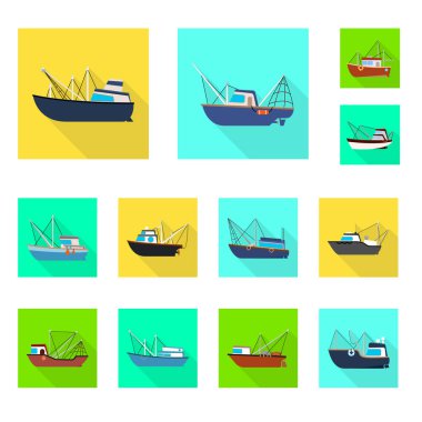 Ulaşım ve endüstriyel simge vektör illüstrasyon. Stok için taşıma ve yat vektör simgesi kümesi.