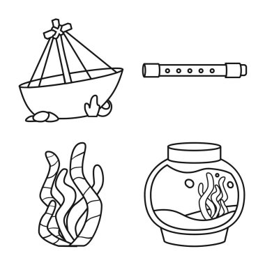 Vektör tasarım Fishbowl ve aksesuar işareti. Web için Fishbowl ve Care stok sembolü seti.