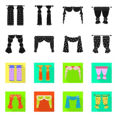 Perde ve perdelerin izole nesnesi işareti. Stok için perde ve panjur vektör simgesi koleksiyonu.