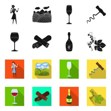 Çiftlik ve bağ işareti izole nesne. Stok için çiftlik ve ürün vektör simgesi kümesi.