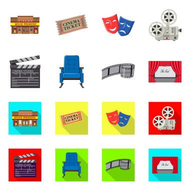 Televizyon ve filme simge vektör tasarımı. Televizyon ve hisse senedi için vektör simge görüntüleme kümesi.