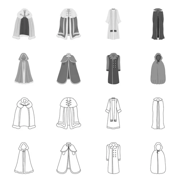 Design vettoriale dell'icona materiale e abbigliamento. Set di illustrazione vettoriale materiale e indumento stock . — Vettoriale Stock