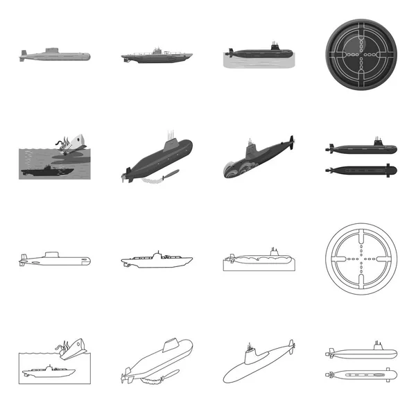 Objeto aislado de guerra e icono de la nave. Colección de guerra y flota símbolo de stock para la web . — Vector de stock