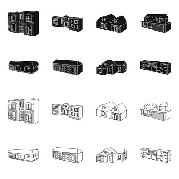 Projeto vetorial de fachada e símbolo de habitação. Conjunto de fachada e infra-estrutura de ilustração vetorial . — Vetor de Stock