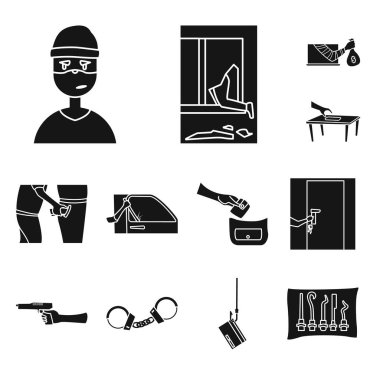 Soyguncu ve kötü adam simgesinin izole nesnesi. Stok için soyguncu ve polis vektör simgesi seti.