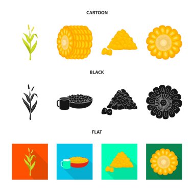 Mısır tarlası ve sebze simge vektör tasarımı. Mısır tarlası ve hisse senedi için vejetaryen vektör ikon koleksiyonu.