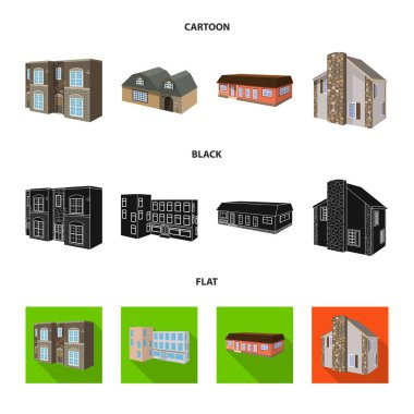 Cephe ve konut simgesi yalıtılmış nesne. Cephe ve altyapı hisse senedi vektör çizim topluluğu.