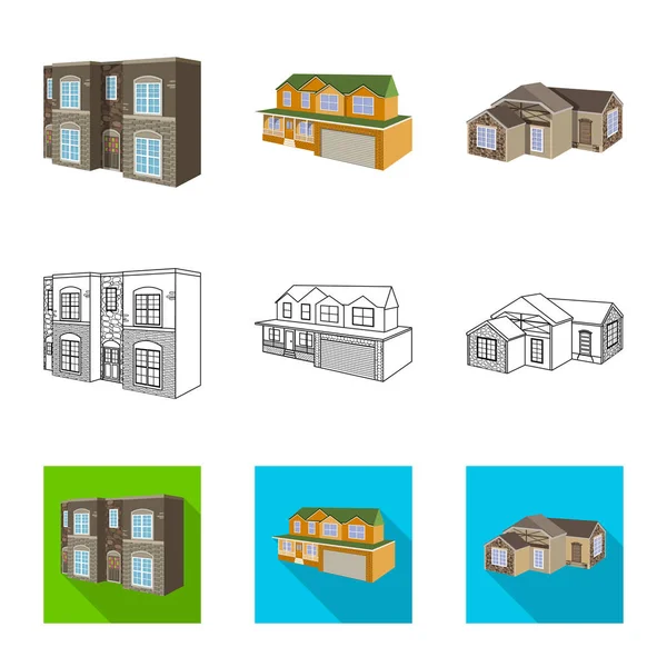 Illustration vectorielle de façade et icône du logement. Ensemble de façade et infrastructure stock symbole pour le web . — Image vectorielle
