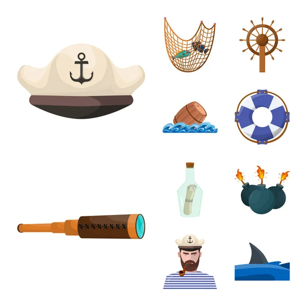 Ізольований об'єкт морського та пригодницького логотипу. Набір символів морського та океанського запасу для Інтернету . — стоковий вектор