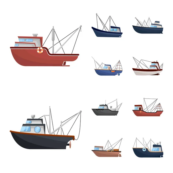 Projeto vetorial de barco e ícone de pesca. Conjunto de símbolo de estoque de barco e navio para web . — Vetor de Stock