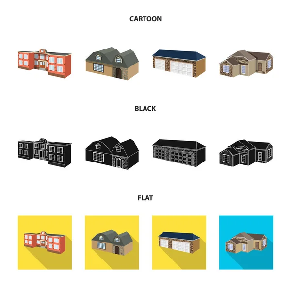 Ilustración vectorial de fachada e icono de la vivienda. Colección de la fachada y el símbolo de stock de infraestructura para web . — Archivo Imágenes Vectoriales