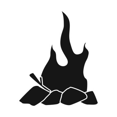 Kamp ateşi ve sarı sembolün vektör tasarımı. Web için kamp ateşi ve gece stok sembolü Koleksiyonu.