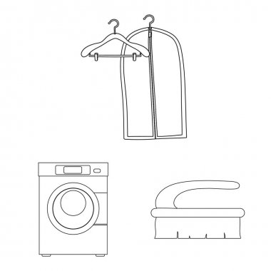 Çamaşırhane ve temiz işareti vektör tasarımı. Çamaşır ve giysi hisse senedi vektör çizim seti.