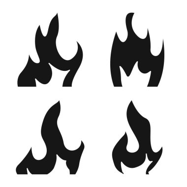 Yanan ve orman yangını sembolü vektör tasarımı. Stok için yanan ve kırmızı vektör simgesi kümesi.