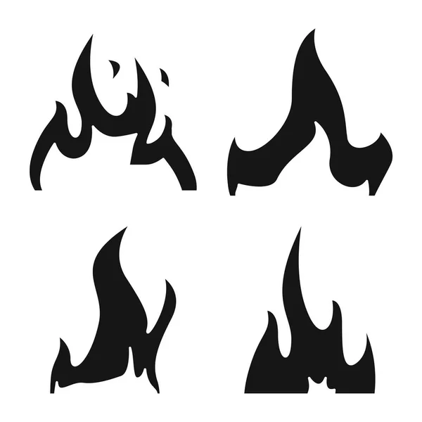 Objeto aislado de llameante y el logotipo del fuego salvaje. Conjunto de ilustración vectorial ardiente y rojo . — Vector de stock