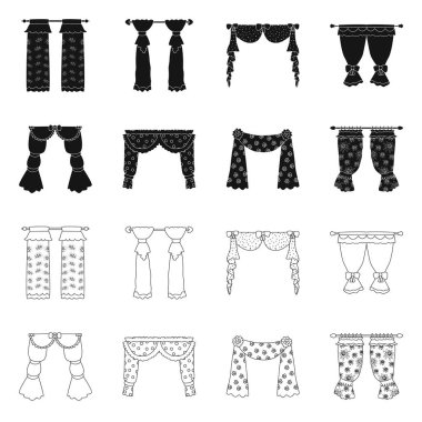 Perdelerin ve perdelerin vektör çizimi. Perdeler ve perdeler ağ için stok sembolü.