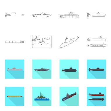 Savaş ve gemi işareti yalıtılmış nesne. Savaş ve hisse senedi için filo vektör ikon koleksiyonu.