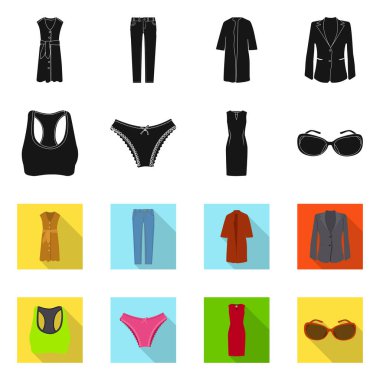 Kadın ve giyim simge vektör çizimi. Kadın ayarla ve vektör simge stok giyim.