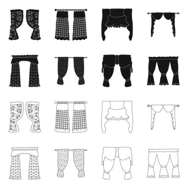 Perde ve perdeler sembolü vektör Illustration. Web için perdeler ve jaluzi stok sembolü koleksiyonu.