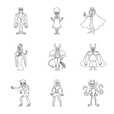 Korkutucu ve hayalet simgesinin izole nesnesi. Stok için korkutucu ve korku vektör simgesi seti.