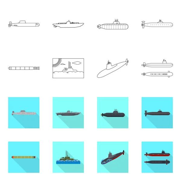 Objeto isolado de guerra e sinal de navio. Coleção de ícone de vetor de guerra e frota para estoque . — Vetor de Stock