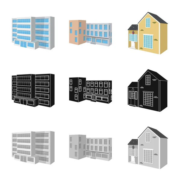 Objet isolé de façade et signe de logement. Illustration vectorielle des façades et des infrastructures . — Image vectorielle