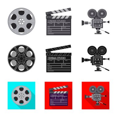 Televizyon ve filme simge vektör Illustration. Televizyon ve hisse senedi için vektör simge görüntüleme kümesi.