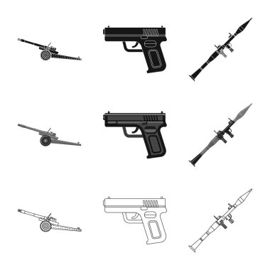 Silah ve silah simgesi yalıtılmış nesne. Hisse senedi için silah ve ordu vektör simge topluluğu.