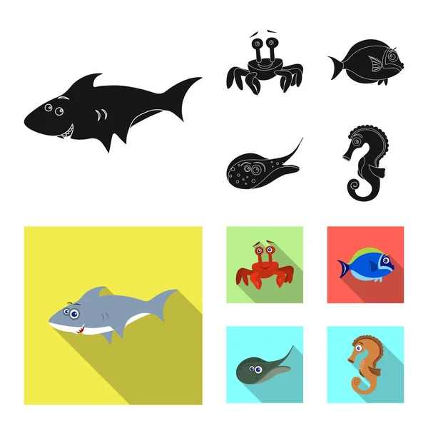 Ilustração vetorial do ícone do mar e do animal. Coleção de mar e símbolo de estoque marinho de web . —  Vetores de Stock