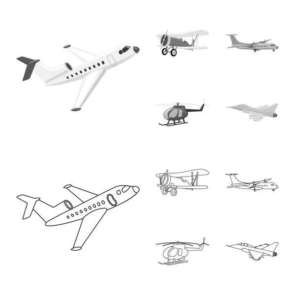 Ilustração vetorial de avião e logotipo de transporte. Coleção de plano e céu estoque vetor ilustração . — Vetor de Stock