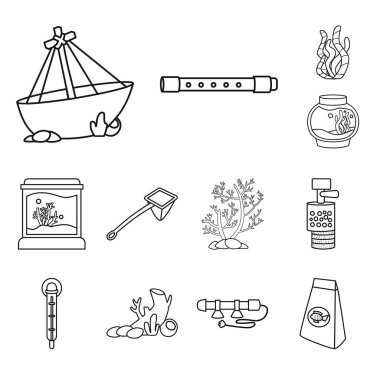 Fishbowl ve aksesuar işareti vektör illüstrasyon. Web için fishbowl ve bakım stok sembolü seti.