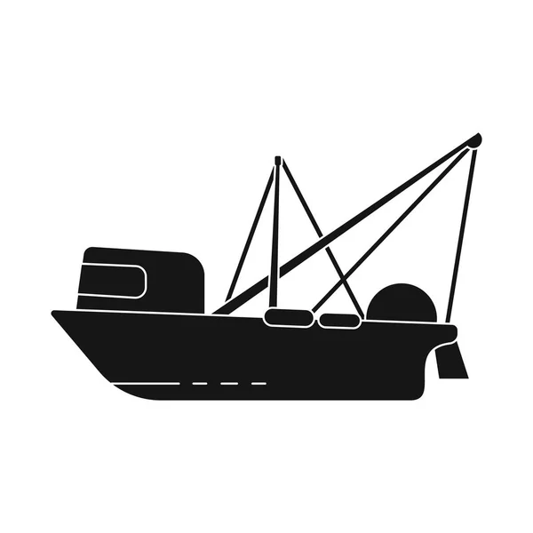 Wektor projekt trawler i logo oceanu. Zestaw trawlerów i kadłubów w sieci. — Wektor stockowy