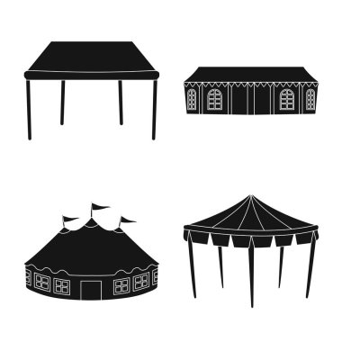 Dış mekan ve mimari sembolünün izole nesnesi. Web için açık ve barınak stok sembolü seti.