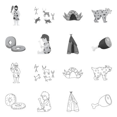 Evrimin izole nesnesi ve neolitik işaret. Stok için evrim ve ilkel vektör simgesi kümesi.