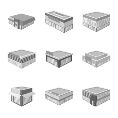 İnşaat ve vitrin simgesi izole nesne. İnşaat ve mimari stok vektör illüstrasyon koleksiyonu.