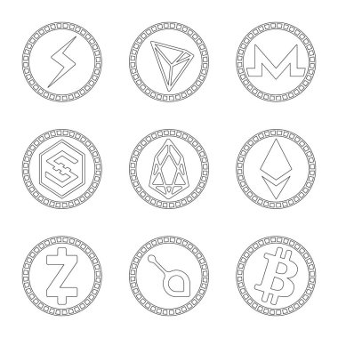 Kripto ve internet sembolüizole nesne. Hisse senedi için kripto ve finans vektör simgesinin toplanması.